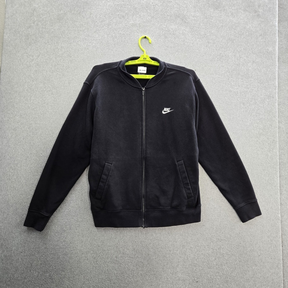 Nike Men Jacket L Black Club Fleece Bomber Activewear Zipper‎ Long Sleeve Logo